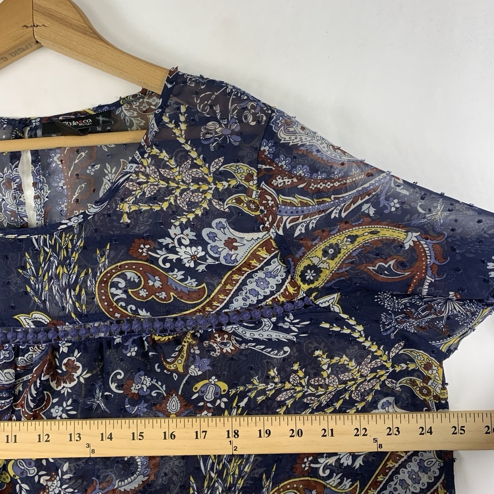 Womens Sheer Paisley Boho Bell Sleeve Top Size 1X Crochet Flowy Artsy Layer - Picture 6 of 12